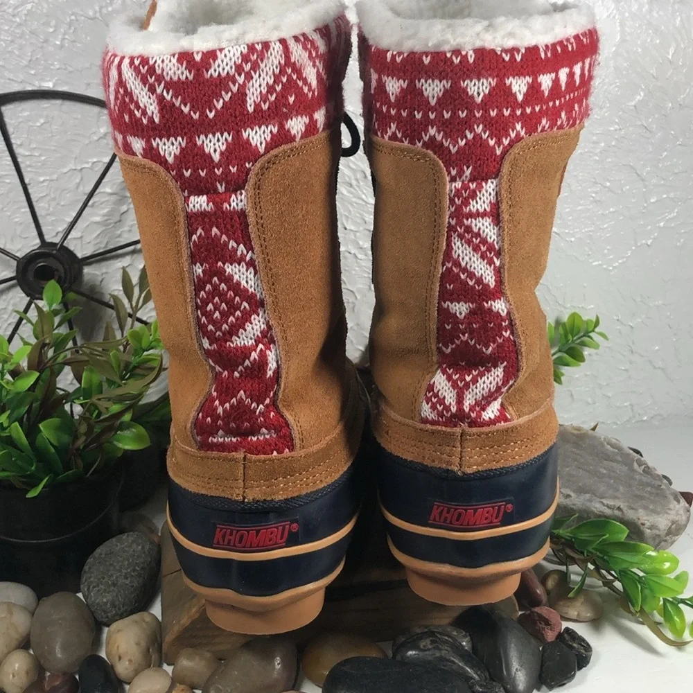 KHOMBU Sherpa Lined Duck Boots Sweater Print Lace Up Boots